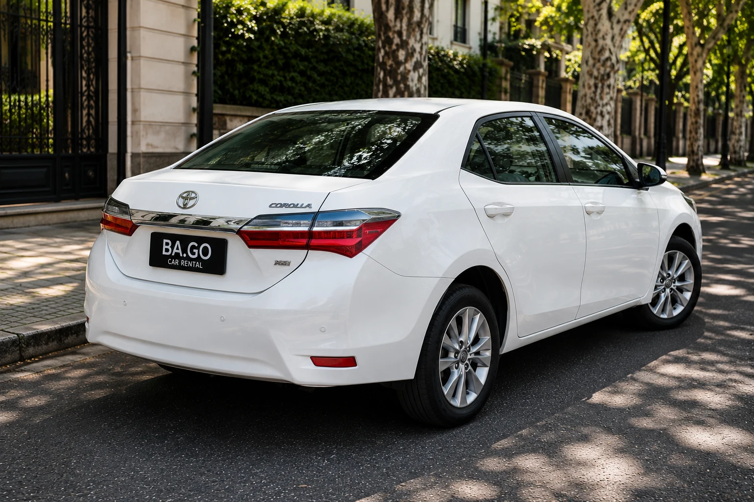 White Toyota Corolla XEI rental car in Buenos Aires - rear exterior
