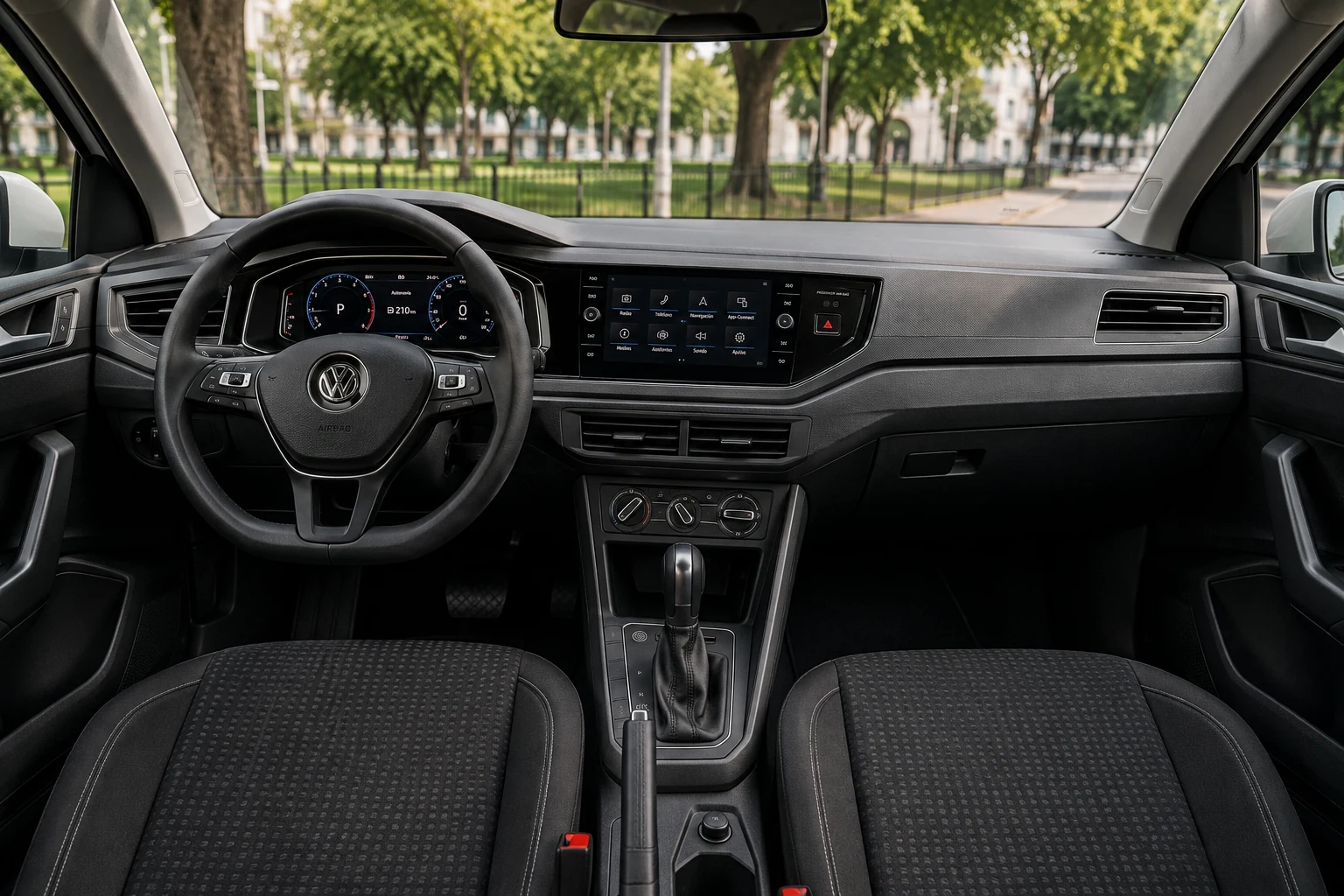 Volkswagen Nivus Trendline automatic dashboard and dark cloth interior