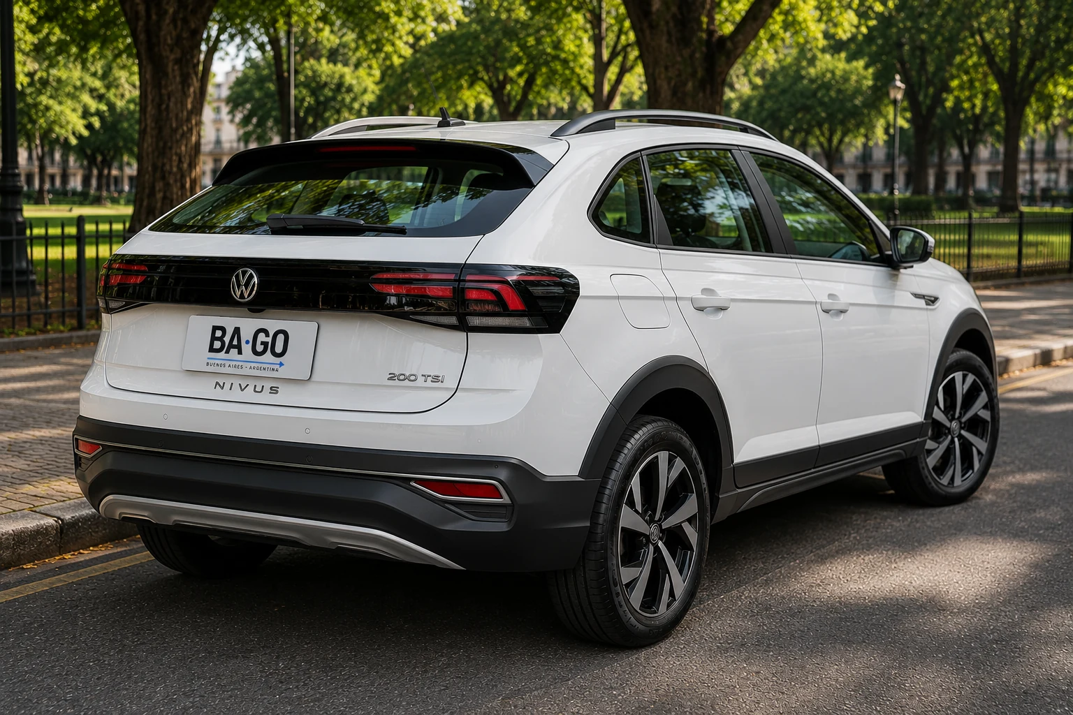 White Volkswagen Nivus Trendline rental in Buenos Aires - rear exterior